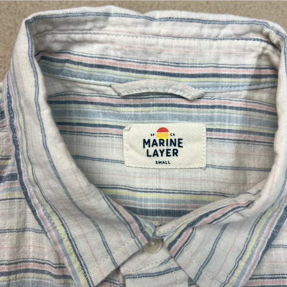Marine Layer Shirt Men’s Small White Blue Stripe Button Up Cotton Long Sleeve - Picture 6 of 9